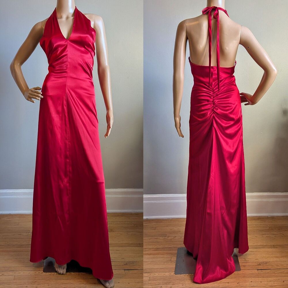 Vintage Y2K JM for Gunne Sax Red Halter Gown Maxi Dress Prom Siren Size 5/6